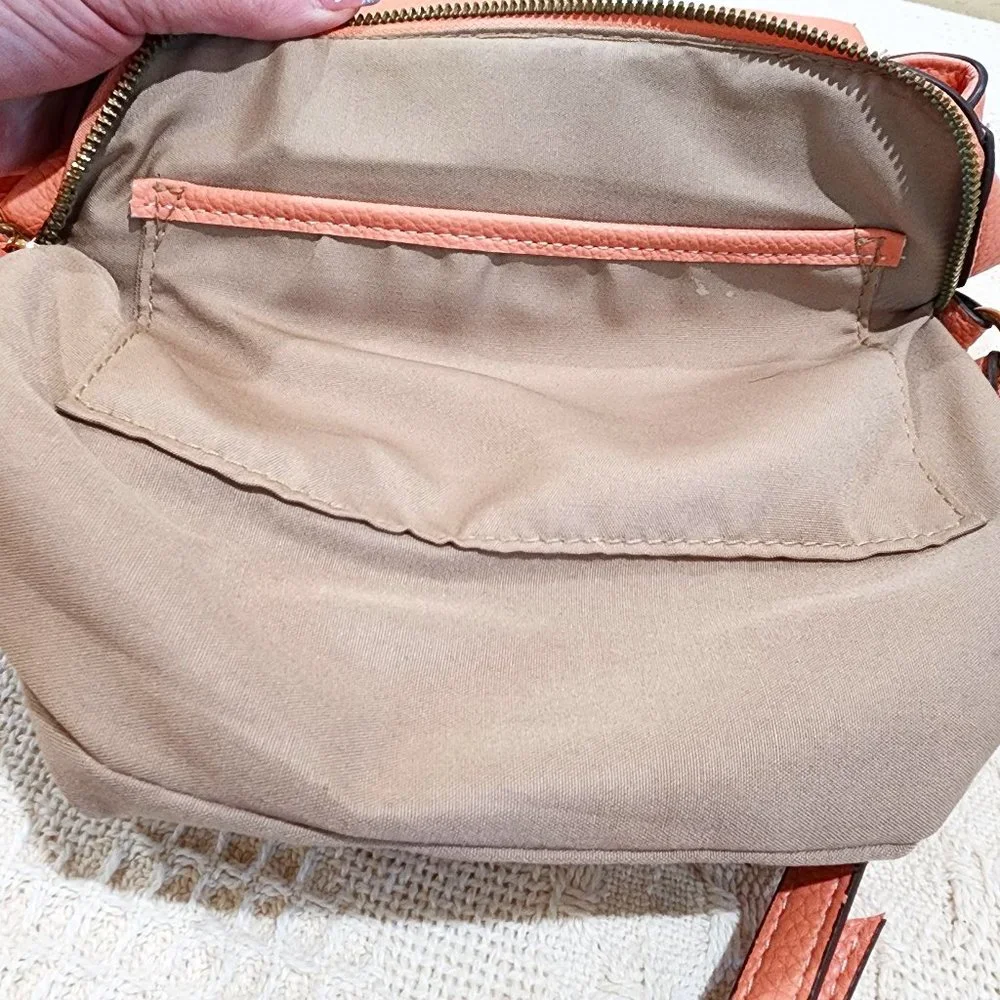Nanette Lepore Peach Pink Three Pocket Dressy Gold Accent Crossbody Bag Purse